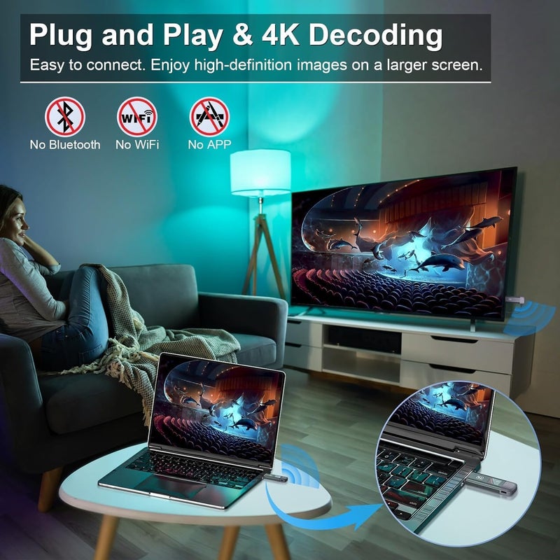 TTQ Wireless HDMI Transmitter and Receiver, Wireless HDMI Extender 4K Supported, Metal Housing, LED Display, 100FT Range, 2.4G&5G, for PC/Laptop/Camera/HDTV/Projector/TV Box, No App/Bluetooth Needed - Image 3